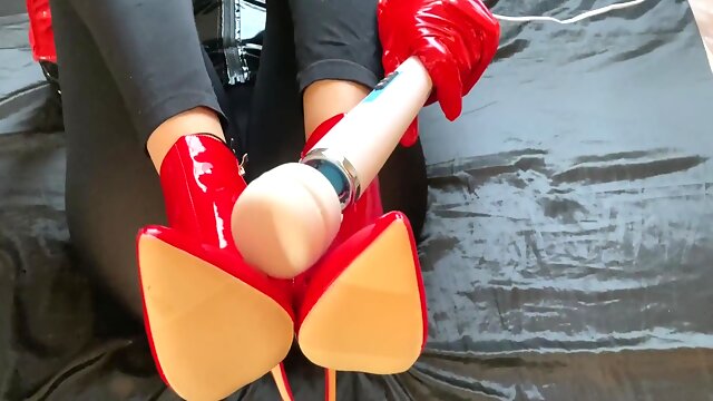 Leggings And Red Ankle Boots Masturbation