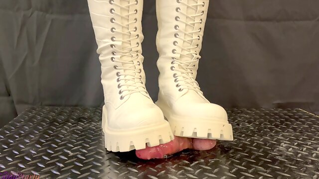 Dangerous Cock Trample, White and Black Combat Boots with TamyStarly - Bootjob, Ballbusting, CBT, Trampling, Cock Crush