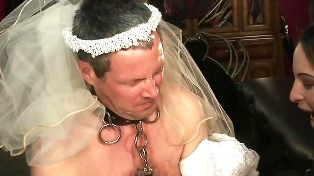 Tied up groom has to watch his wife fuck hard cocks