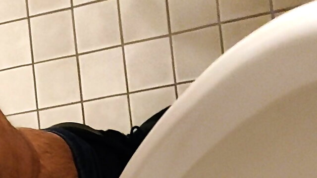 POV Bear RISKY Public Pissing at Workplace and Playing with Piss and Cum EDGING