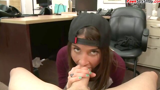 Tattooed pawnshop client fucked in POV and facialized