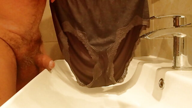 Pissing on my wifes grey knickers