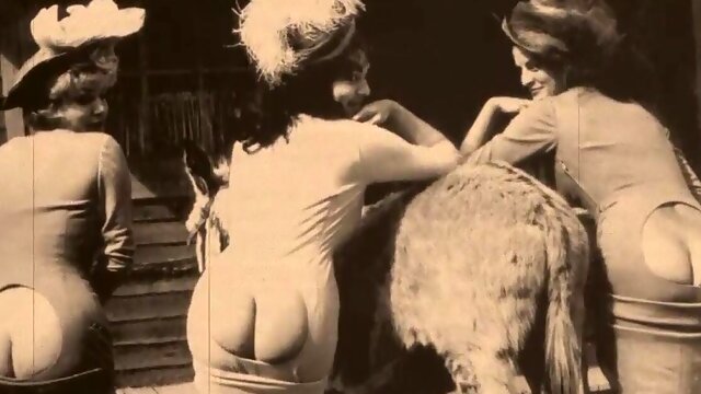 Bitches from 20th century teasing with booties in vintage compilation