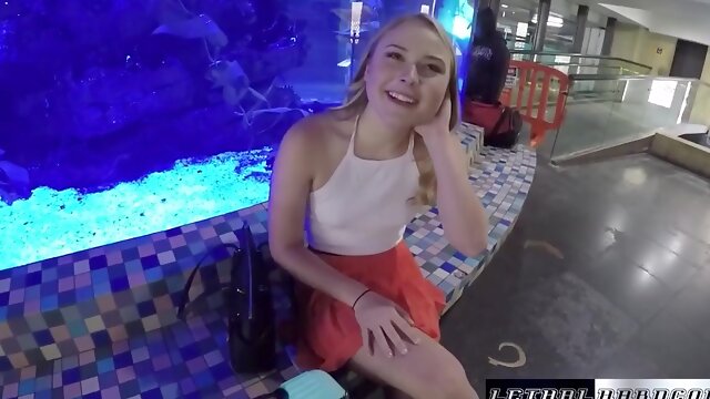 Guy picks up blonde travel companion and fucks her in a public train