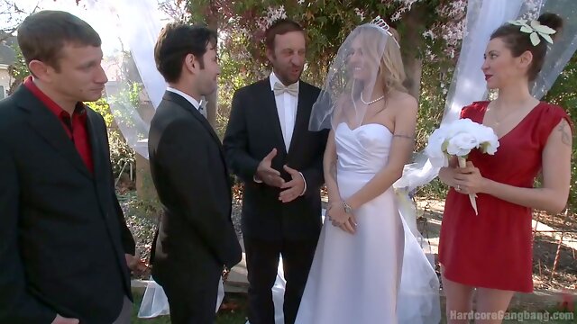 Blind folded bride Natasha Starr is fucked by groom and several dudes