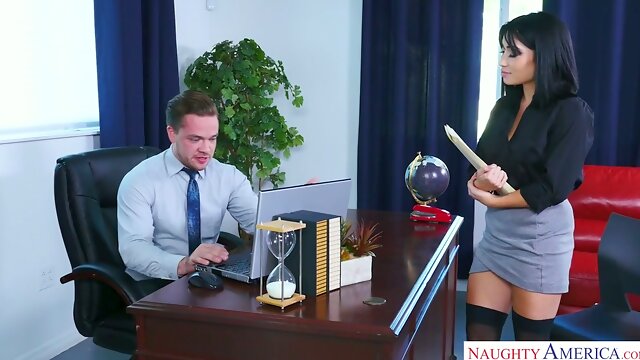 Swanky secretary Rina Ellis sucks big dick of her kinky boss