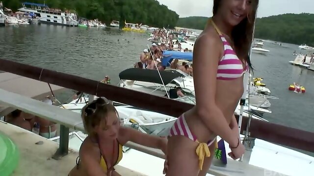 Hot party on the yacht with naughty young hotties in bikinis