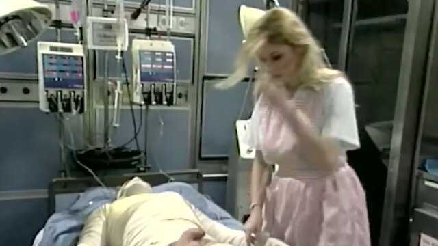 Really horny blond nurse rides bandaged patients cock in the hospital