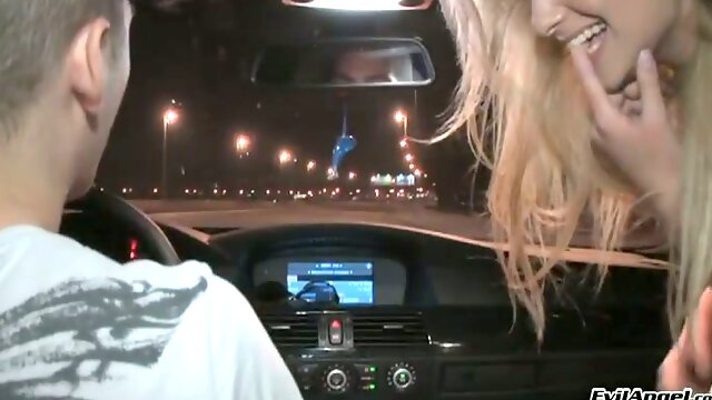 Picked up street slut wearing tight jeans strips in the car