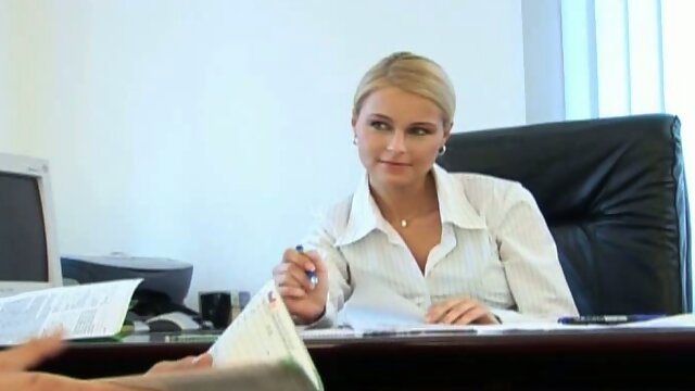 Horny business lady Nikki gets her juicy pussy licked on the office table