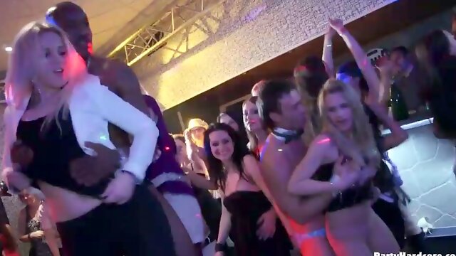 Dancing clubbers with sweet tits strip for showing their smooth asses