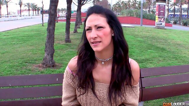 Sexy European brunette milf gets picked up in the park