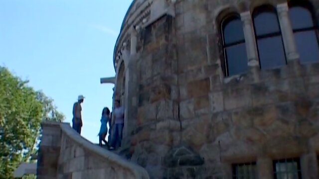 Black haired diva Angel Dark seduced to participate in threesome