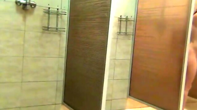 Hidden camera in public shower catches mature BBW women naked