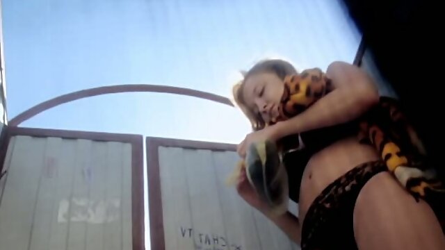 White chick in black bikini spied and filmed on cam in the cabin