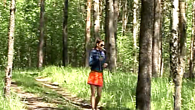 Redhead white teen in sunglasses flashes her pussy and pisses in the woods