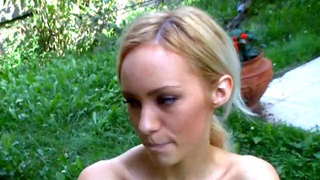 Cute too slim blonde girlie with natural tits enjoys analfuck outdoors