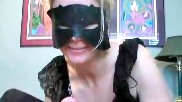 Blond head whorish old chick in mask shows classy cock suck