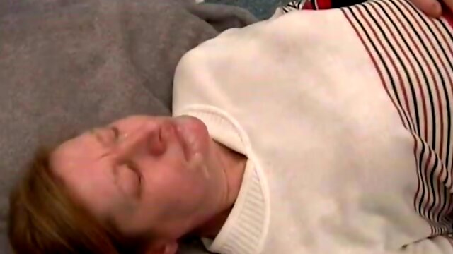 Obedient clothed mature wife takes facial with joy