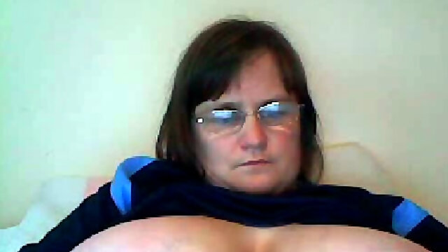 Bored BBW housewife shows me her giant saggy tits on webcam