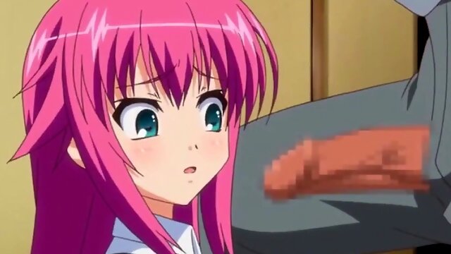 Shy hentai schoolgirl moans as boyfriend rubs her pussy with massive dick