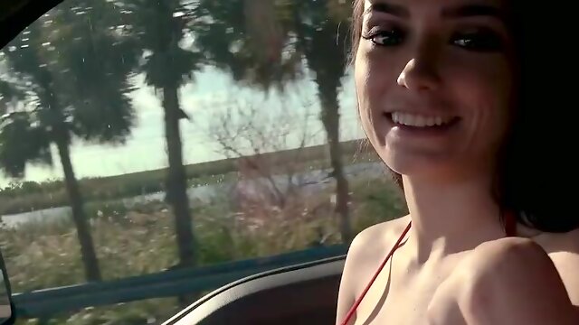 Appetizing curvy babe Ashley Anderson fucks doggy in the car