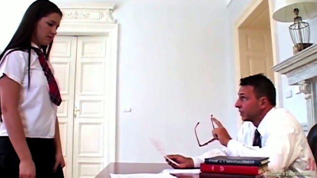 Slutty coed chick Tina is brutally anal fucked by dominant tutor