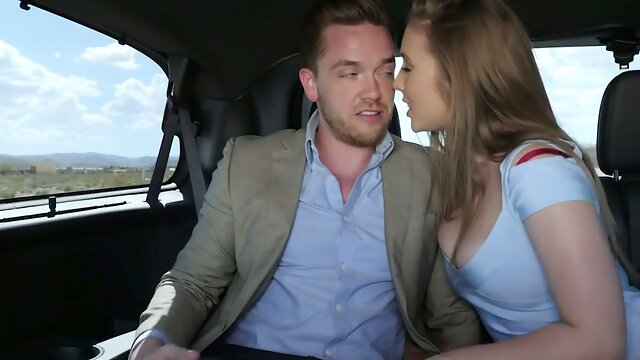 After blowing cock in the car spoiled busty Lena Paul gives man a ride