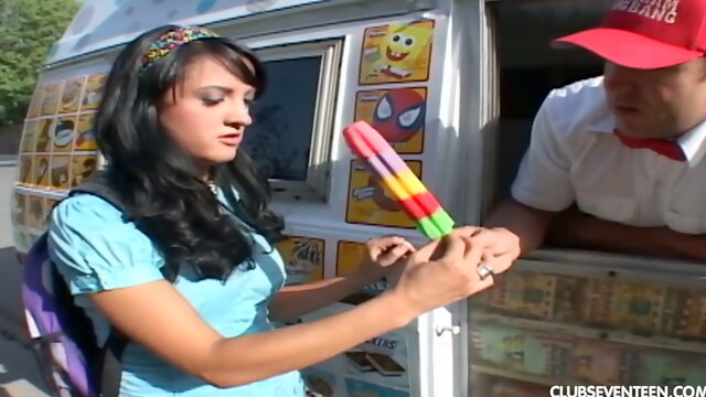 Shy cutie Deena Daniels gets lured by ice cream seller and fucked in his van