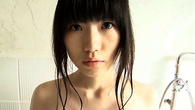 Hot Japanese sex doll Kiyomiya Asahi takes shower in front her webcam