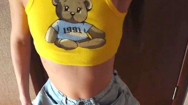 Petite teen flashes her charms and gets hard anal and cumshot on the floor!