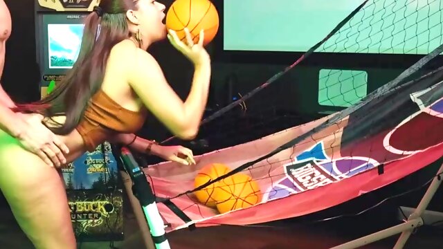 Big booty Latina MILF gets fucked in her husbands man-cave while shooting hoops.