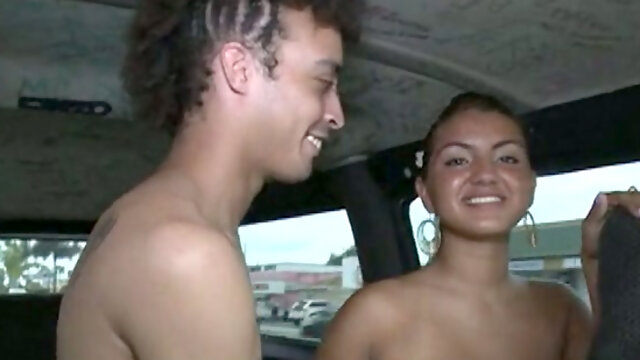 Black teen guy gives steamy cunnilingus to skilled raven haired bitch Diabla on the back seat of van