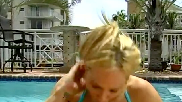 Stunning blond haired MILF Tyler Faith gets wild with brutal pool guy in the yard