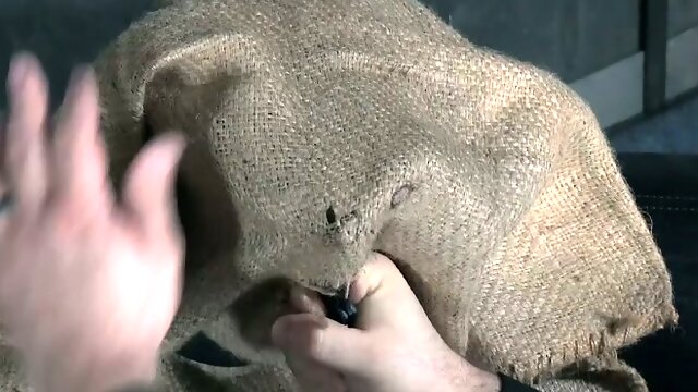 Horny slut Bonnie Day wakes up to find herself in belts in a burlap sack