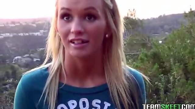 Petite blonde chick picked up on hiking and goes home with a stranger