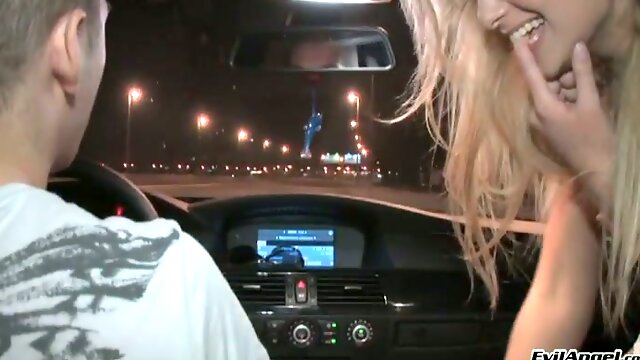 Kinky blonde strips in a car in amazing reality video