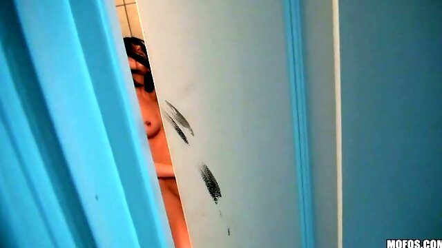 Brunette vixen got caught masturbating in bathroom