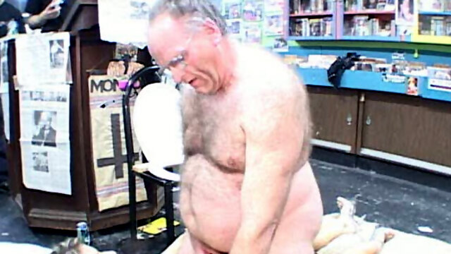 Old fat guy jerks off on nice tits of slutty teen at the store