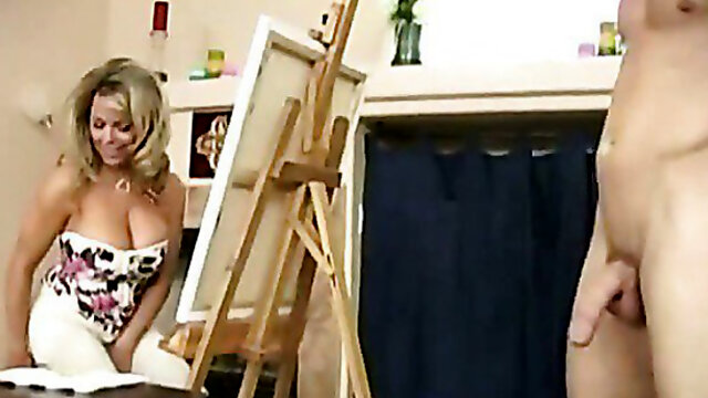 Busty painter paints my big cock