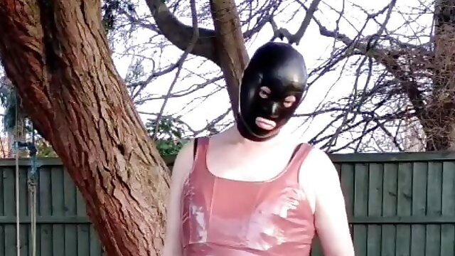 Hot hooded TV full length pvc shiny erotic