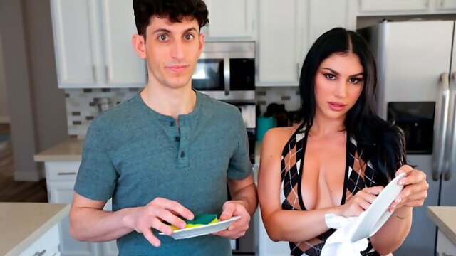 Beautiful busty brunette Queenie Sateen fucked in the missionary pose