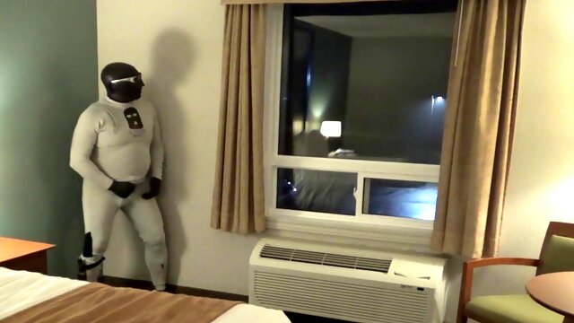 At Hotel Window And Door I Cum Wearing Bastard Wetsuit Silicone Hood