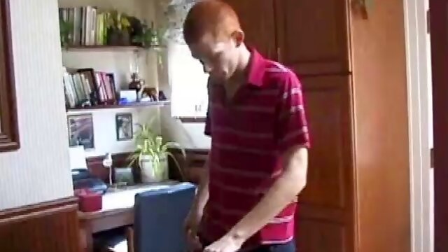 The always horny redheaded skater Tristian covers the kitchen table with a big blue towel, spreads a measuring tape along the table, takes out a porn magazine, takes off his shirt and gets to work.