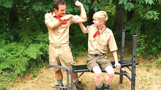 Scout Leader Greg McKeon Helps Skinny Twink Boy Work On His Еndurance Outdoors - Boys At Camp