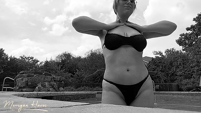 Boobs Tease At The Pool Black And White