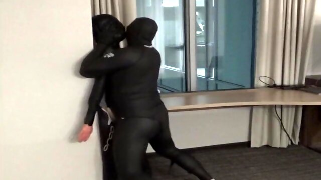 Wetsuited Guy Fucking Dummy At Hotel Window