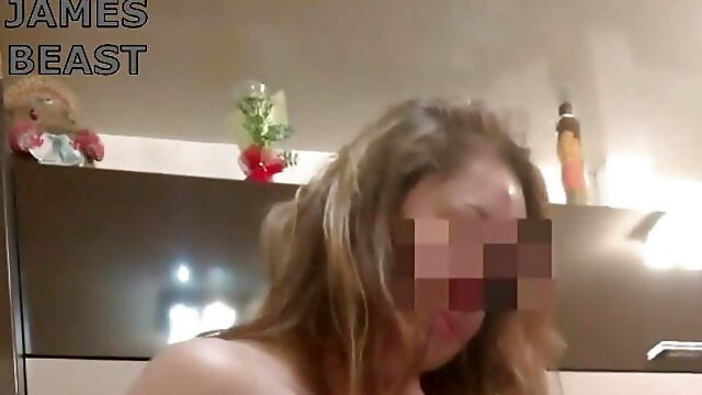 Topless dane on a kitchen - Amateur Russian couple