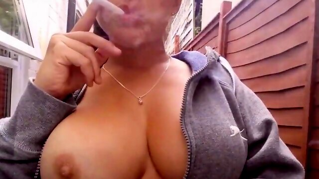 Smoking outdoor tease