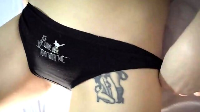 Wet pussy in black panties wants sex